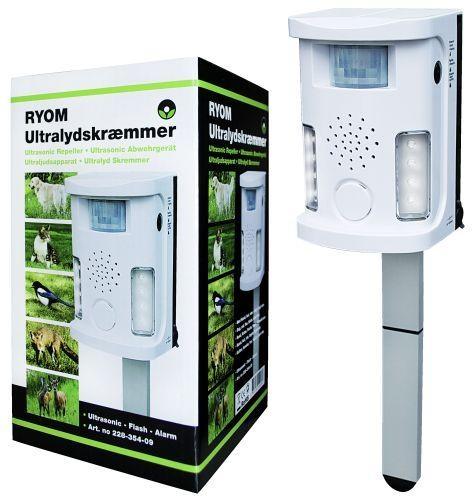 Ryom Ultralydskræmmer med Alarm, Ultralyd, Pir Sensor og Blitz.