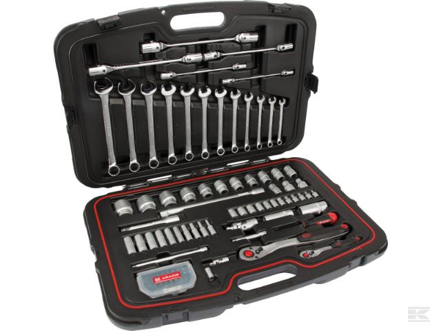Kombitopnøglesæt med 96 dele består af 1/4' - 1/2' toppe