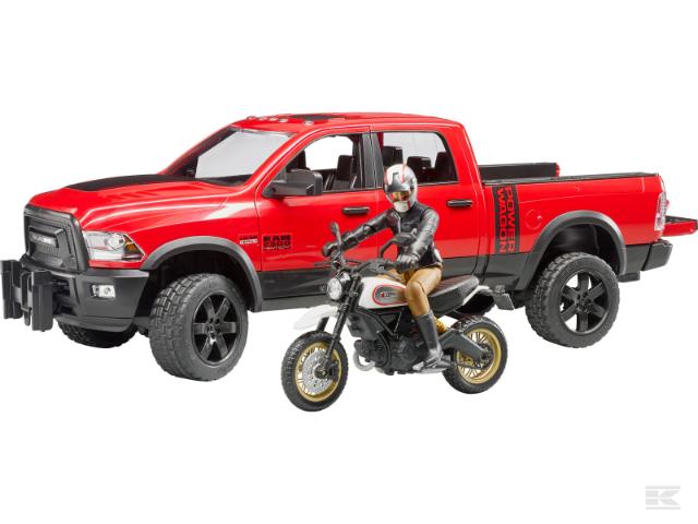 Bruder 02502 Ram 2500 Power wagon med Ducati motorcykel og fører
