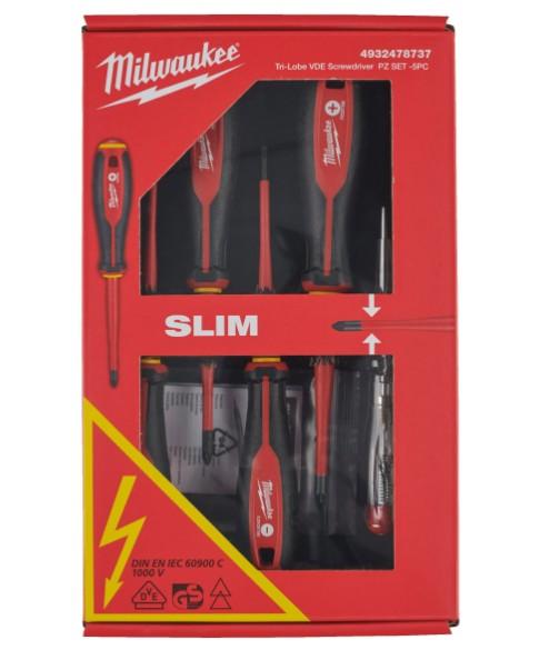Milwaukee skruetrækkersæt VDE 5 dele PZ1-2 SL3-4 og tester 